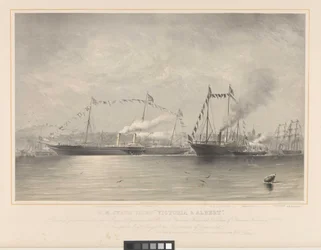 H.M. Staatsjacht Victoria & Albert, vertrekt uit Gravesend met hun Koninklijke Hoogheden de Prins en Prinses Frederik Willem van Pruisen, 2 februari 1858